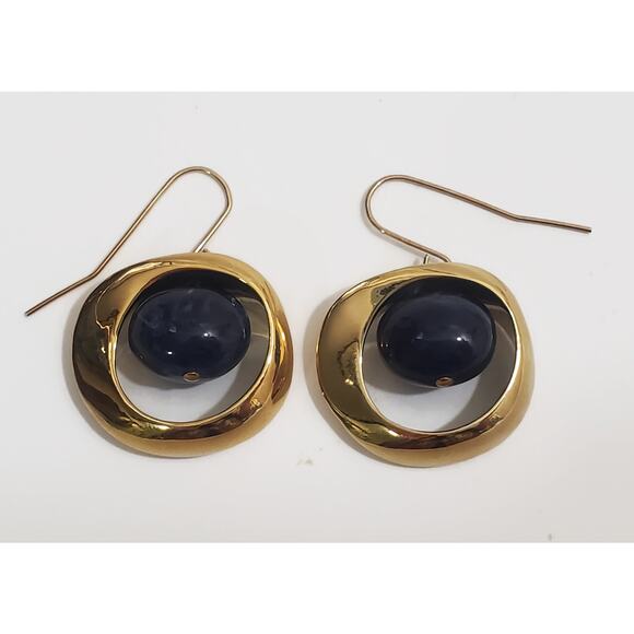 RLM Robert Lee Morris Soho Marbled Blue Gold Tone Dangle Earrings With Card - Picture 1 of 4